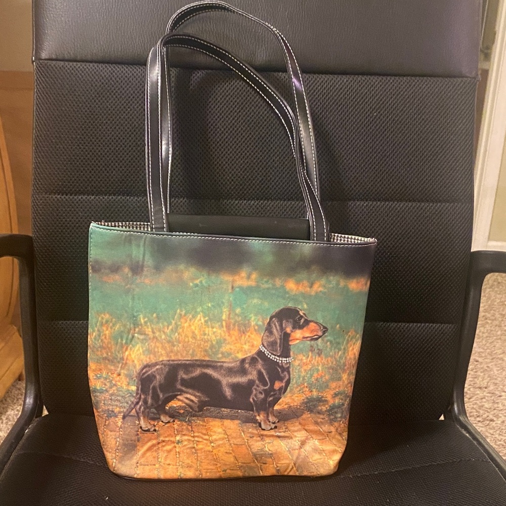 Elegant Black Dachshund Print Tote Bag